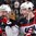 COLOGNE, GERMANY - MAY 13: USA's J.T. Compher #7 and Jacob Trouba #8 are all smiles after a 5-3 preliminary round win over Latvia at the 2017 IIHF Ice Hockey World Championship. (Photo by Andre Ringuette/HHOF-IIHF Images)

